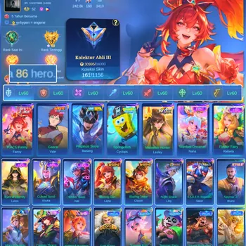 Mobile Legends: Bang Bang Accounts Others HERO 86 SKIN 161 | EMBLEM ALL MAX| PACE FANNY| VALE GARA| PENGASUS SEIYA BADANG