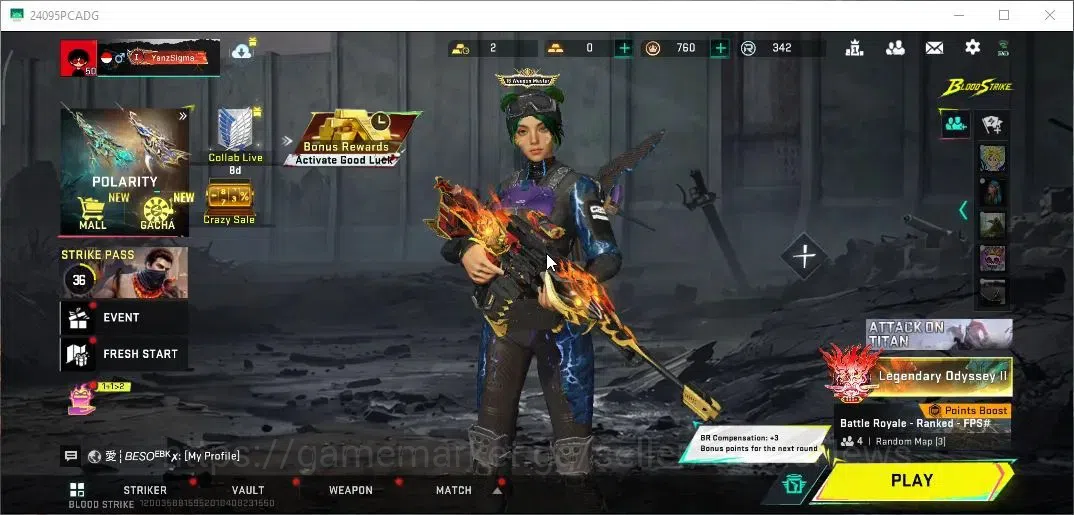 Blood Strike Accounts Collab Skin ASIA|Colab AOT M4A1 Batle of Faith,Female Titan|8 Ultra [Glock Money,PKM Coperhead,MP155 1