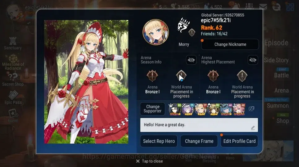 Epic Seven Accounts High-End GLOBAL Unverif|New Era|8 ML(NM Luna,ATywin,US Choux,Etc)+ Setsuka, AS Flan, Ran, etc|PoH 2