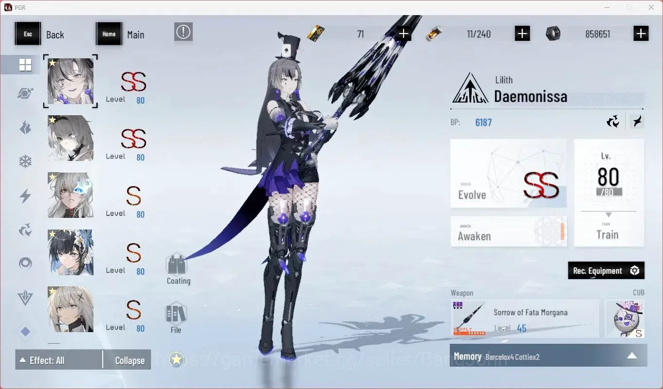 Punishing: Gray Raven Accounts End-Game ASIA |L89|Collab Black Shooter|3 SSS|(SS Lilith D,S Lucia CW,SS Lucia IC)+Sign|BC 3