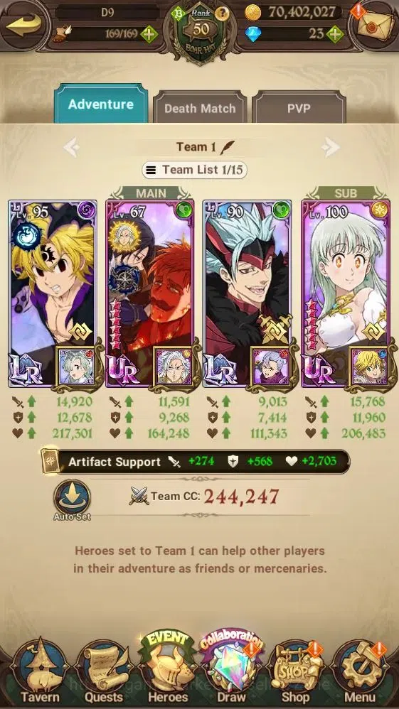 The Seven Deadly Sins: Grand Cross Accounts Endgame Global|7 LR (Meliodas L95, Ban) | 1,5M CC | 4 UR (Elizabeth L100) | 2 4