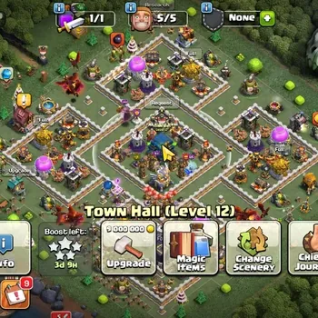 Clash of Clans Accounts High-End LV 98|TH 12|HH 5|Limited Skin|BK 50,AQ 50,MP 30,GW 20|BM 12|CN ON|Protect OFF|Take