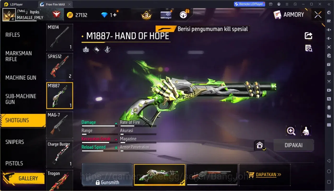 Free Fire Accounts Indonesia | Vault 76| M1887- Hand of Hope| Backpac image 2