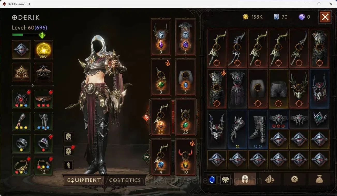 Diablo Immortal Accounts Mid-Tier SEA - Izual | 60 (696) Warlock-Slinger | CR 34k | Reso 360 | Inferno 1  | L30 (3 11