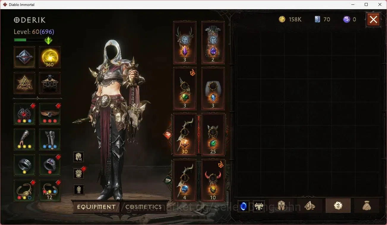 Diablo Immortal Accounts Mid-Tier SEA - Izual | 60 (696) Warlock-Slinger | CR 34k | Reso 360 | Inferno 1  | L30 (3 13
