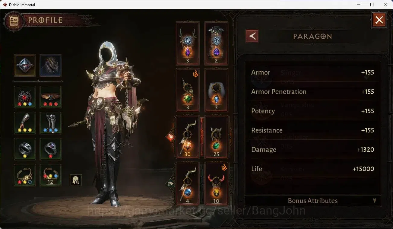Diablo Immortal Accounts Mid-Tier SEA - Izual | 60 (696) Warlock-Slinger | CR 34k | Reso 360 | Inferno 1  | L30 (3 3