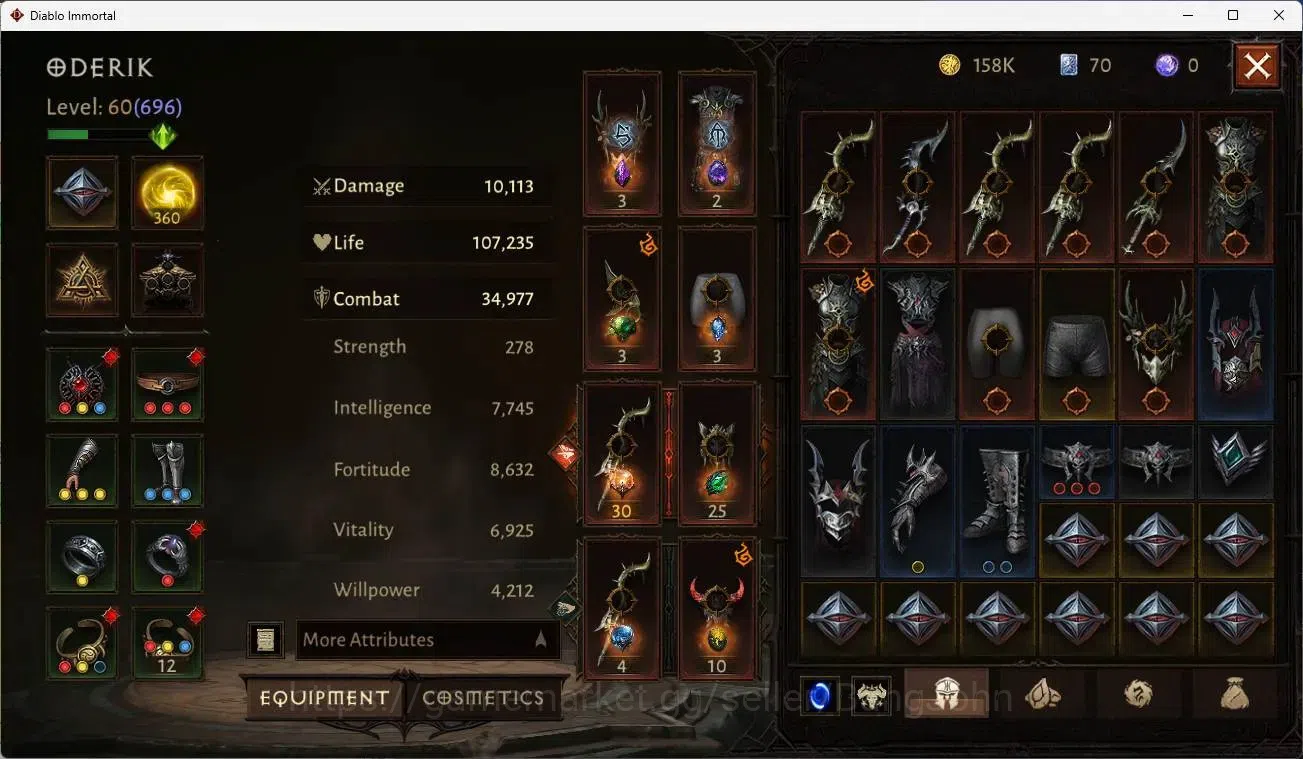Diablo Immortal Accounts Mid-Tier SEA - Izual | 60 (696) Warlock-Slinger | CR 34k | Reso 360 | Inferno 1  | L30 (3 8