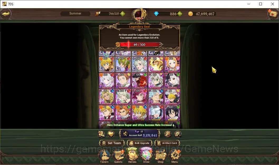 The Seven Deadly Sins: Grand Cross Accounts Endgame Asia|5.1M CC|69 LS +887 DM|8 LR, 10 UR 1