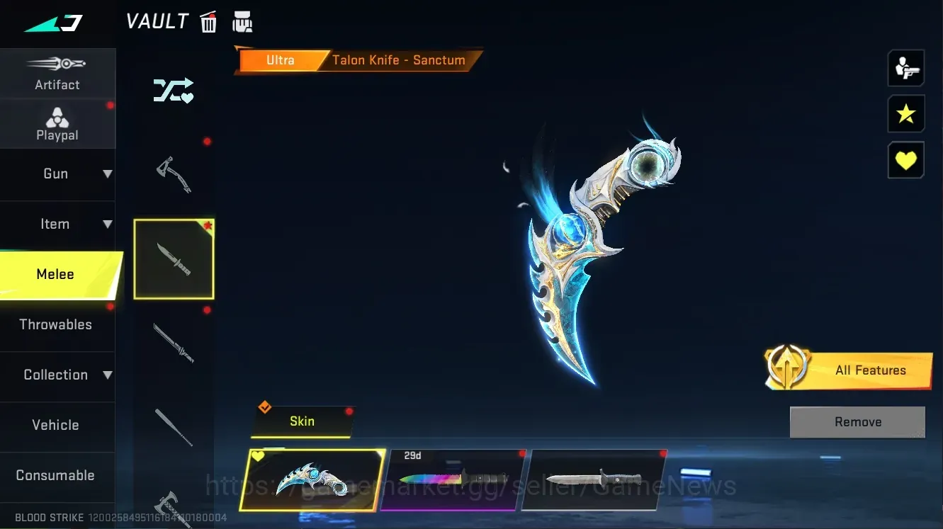 Blood Strike Accounts Collab Skin Asia|Eternal MP7 Tidesong+Ultra Melee Talon-Sanctum|Collab Nacho-Enz0,AOT Female,M4A1 1