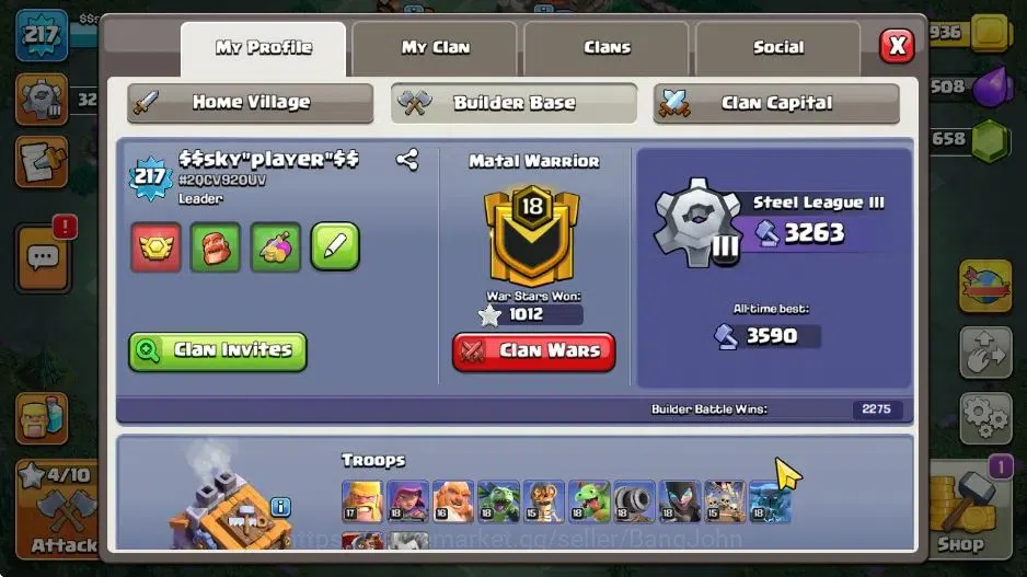 Clash of Clans Accounts Global|TH17-BH9|LVL 217|ManySkin|HH 9|League Titan image 10