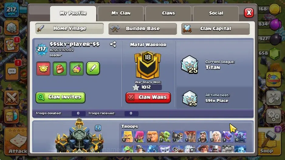 Clash of Clans Accounts Global|TH17-BH9|LVL 217|ManySkin|HH 9|League Titan image 8