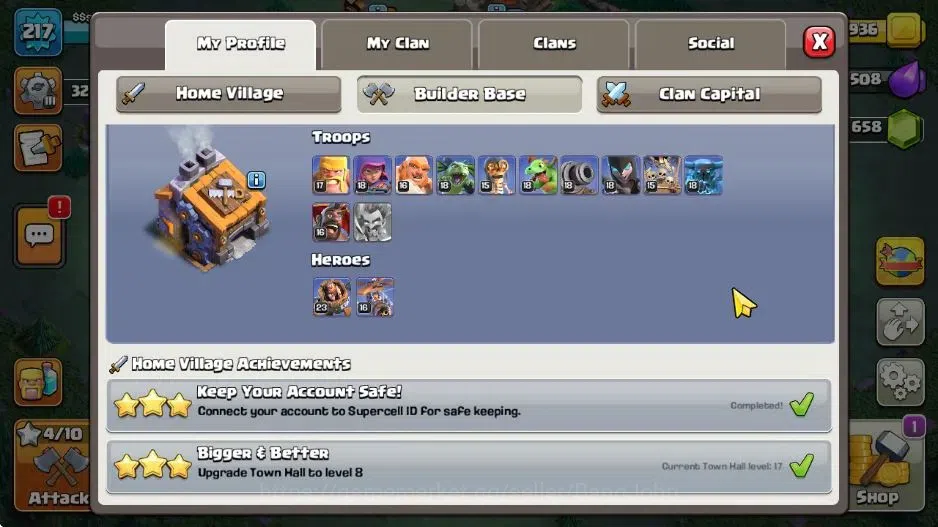 Clash of Clans Accounts Global|TH17-BH9|LVL 217|ManySkin|HH 9|League Titan image 9