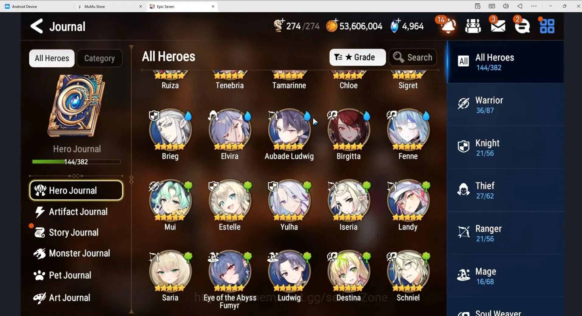 Epic Seven Accounts High-End Globarl unverif|Rank 54|Limited E Fumyr+sign + 15 other MLs (A Ludwig, Brieg, Elvira 5