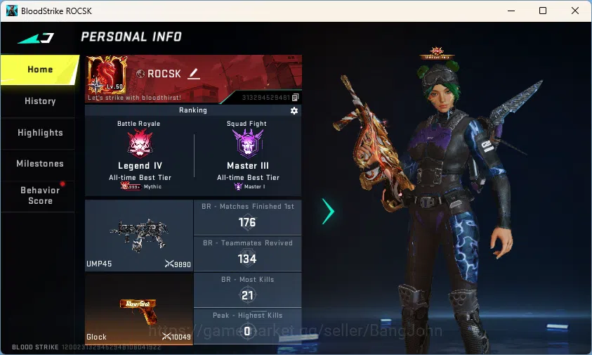 Blood Strike Accounts Others ASIA |1 Eternal Gun|1 Ultra Melee;The Iron | 5 Collab Guns|Collab Vehicle TR|6 Ultra Guns|4 1