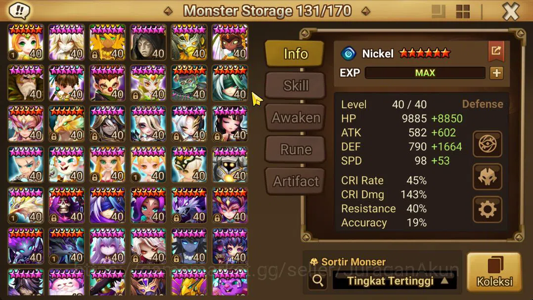 Summoners War: Sky Arena Accounts Mid-Game ASIA Lv 100|1 LD(Birgitta)|56 NB5 Total(Leo,Joshephine,Teshar,Etc)+ 132 10