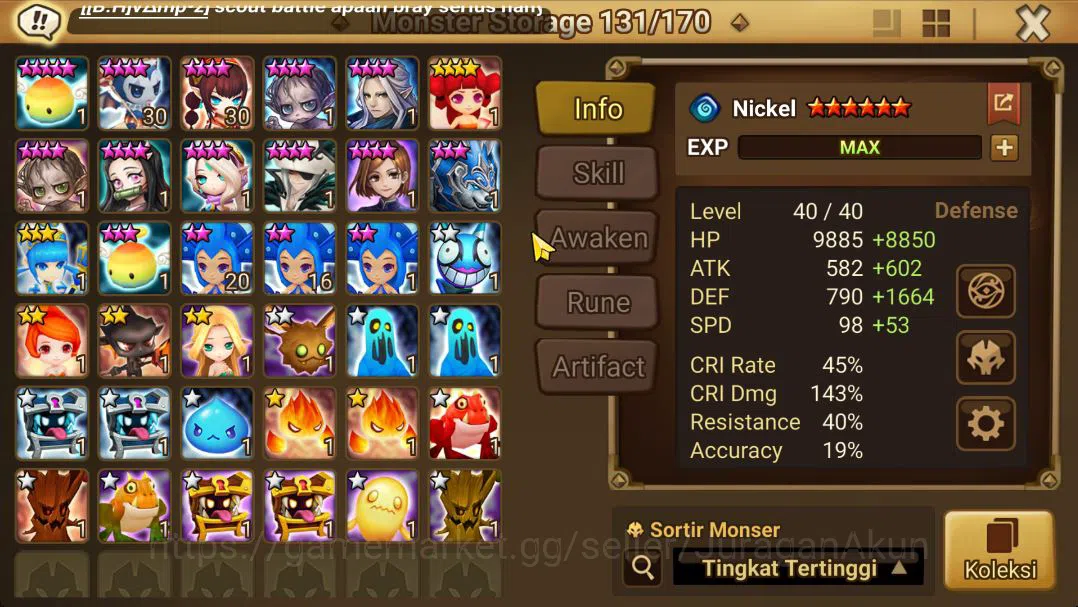 Summoners War: Sky Arena Accounts Mid-Game ASIA Lv 100|1 LD(Birgitta)|56 NB5 Total(Leo,Joshephine,Teshar,Etc)+ 132 12