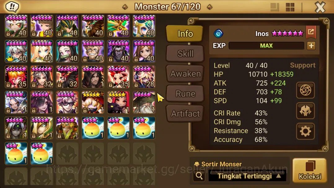 Summoners War: Sky Arena Accounts Mid-Game ASIA Lv 100|1 LD(Birgitta)|56 NB5 Total(Leo,Joshephine,Teshar,Etc)+ 132 8