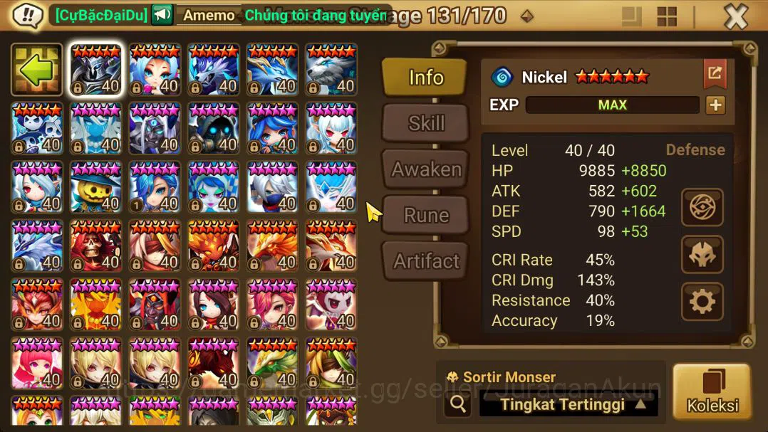 Summoners War: Sky Arena Accounts Mid-Game ASIA Lv 100|1 LD(Birgitta)|56 NB5 Total(Leo,Joshephine,Teshar,Etc)+ 132 9