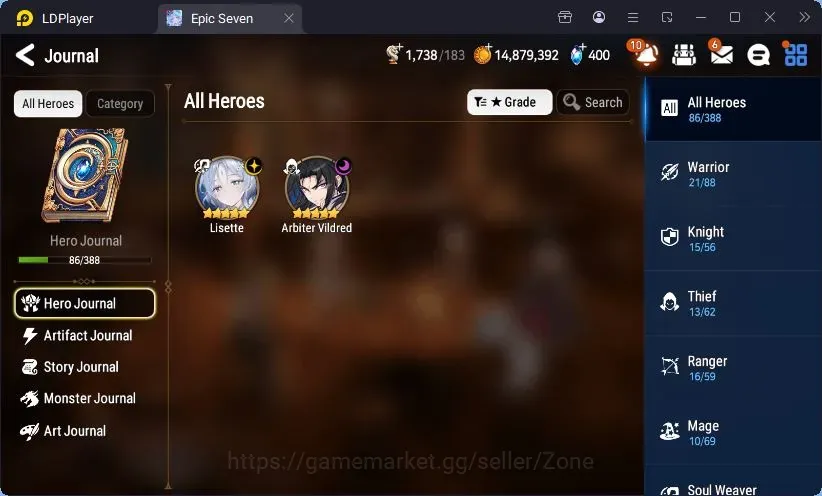 Epic Seven Accounts Starter Global Unverif|Best Starter|2ML(Lisette,Arbiter Vildred)|PoH+Bless ON|Energy 2.8K|Theater 1
