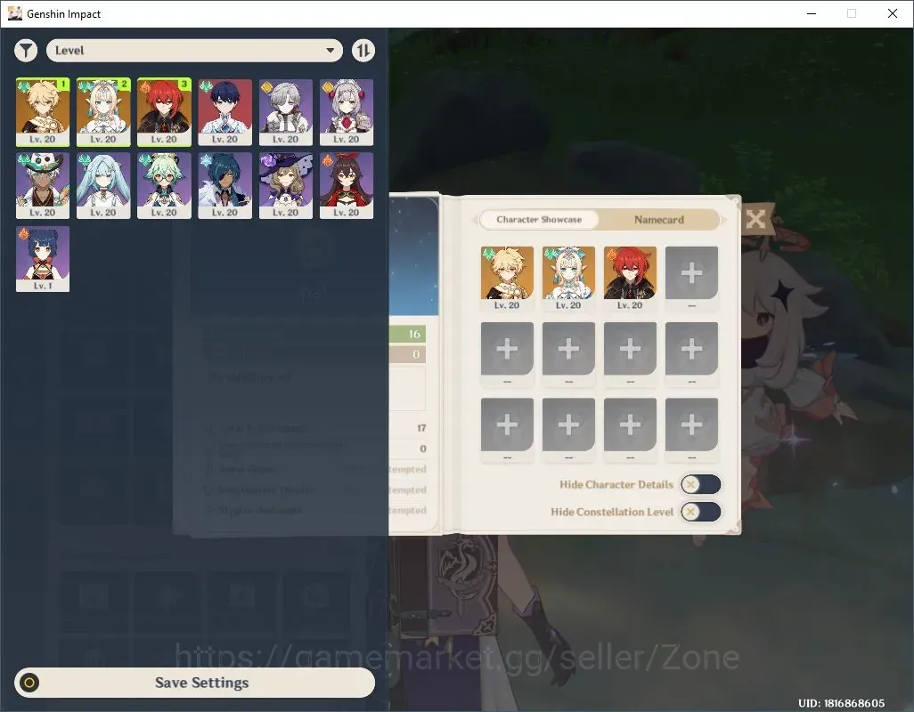 Genshin Impact Accounts Starter ASIA|Starter AR 16|1Limit Vesna+chrSTD Sucrose,fischyl etc|MC Aether|TakeMail(GI1563Z) 1