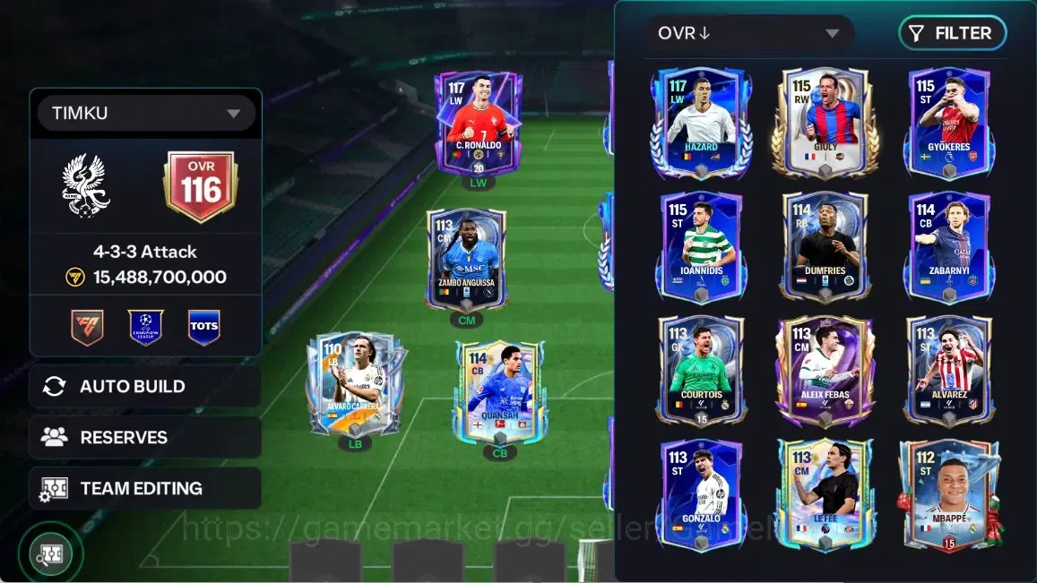 EA SPORTS FC Mobile Accounts OVR 116/15B Value|Best Starter 501k Gems + 1,7B Co image 3