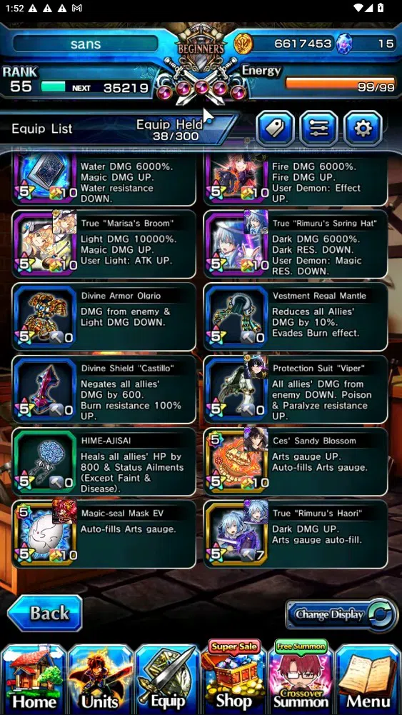Grand Summoners Accounts End-Game Global|Rank 55|6 Ascend 3 TW|(2x Sung Jinwoo,RR Rimuru,Marisa Kirisame)+TW,Isliid HP,Selia 10