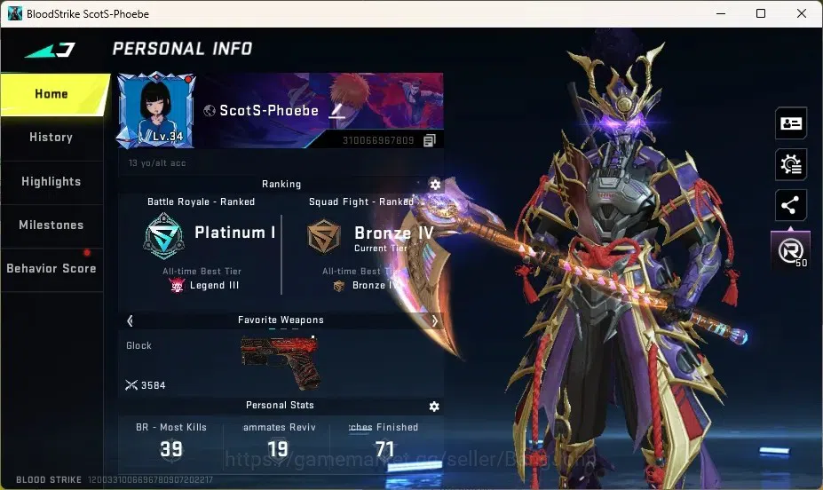 Blood Strike Accounts Collab Skin ASIA | Eternal ZERO-Odashadow | 1 Ultra Melee | 2 TR/OPM Gun | 4 OPM/BLEACH/TR/Enzo 1