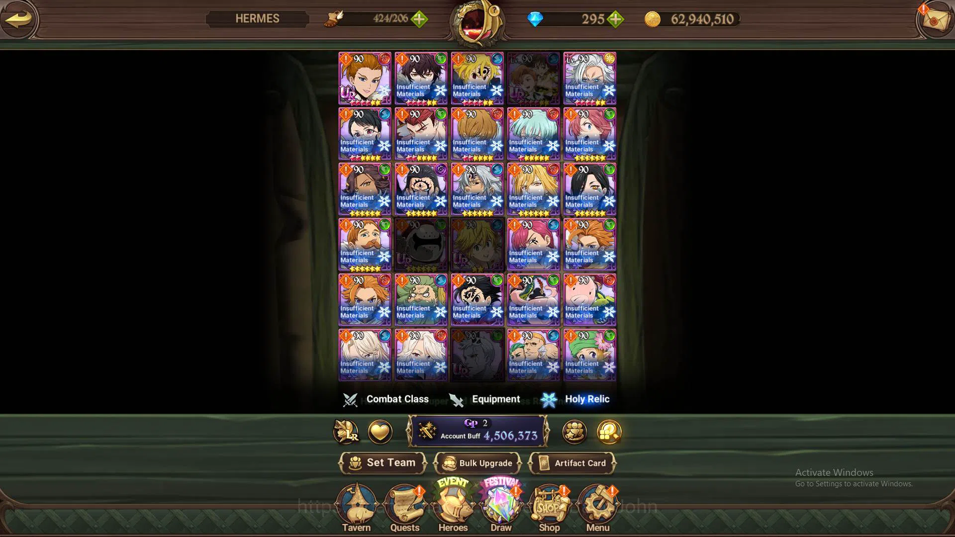 The Seven Deadly Sins: Grand Cross Accounts Others GLOBAL|4.5M CC|96LS-DM 295|2LR Gowther,Elizabeth3/6|2collab Sho,SHinra|UR 12