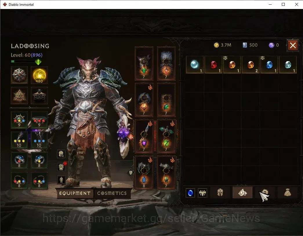 Diablo Immortal Accounts High-End Eu - Secheron |CS ON|Lv60(896)|Barbarian|44K CR|Reso 480|Paragon Maledictor|Inferno IV|2 6