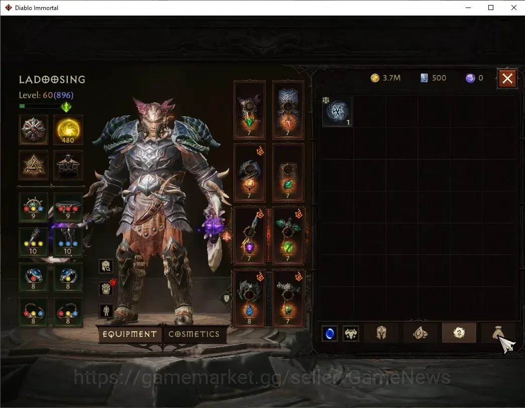 Diablo Immortal Accounts High-End Eu - Secheron |CS ON|Lv60(896)|Barbarian|44K CR|Reso 480|Paragon Maledictor|Inferno IV|2 7