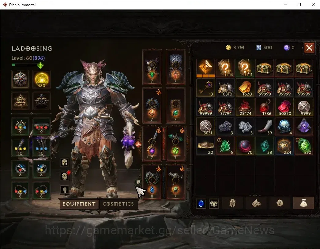 Diablo Immortal Accounts High-End Eu - Secheron |CS ON|Lv60(896)|Barbarian|44K CR|Reso 480|Paragon Maledictor|Inferno IV|2 8