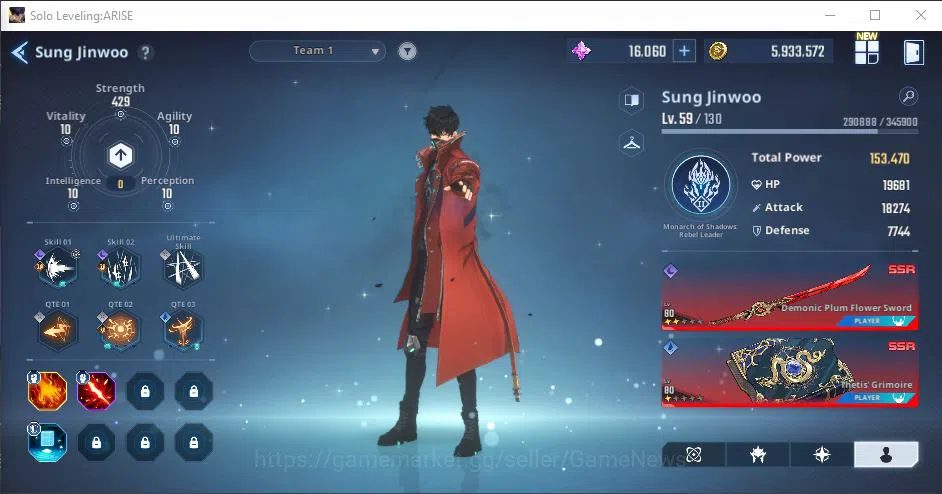 Solo Leveling: ARISE Accounts Total Power 460K |10SSR| GotoA5+SignA5, ThomasA5+Sign, ByungGuA1+Sign, AmamiyaA5+Sign 3