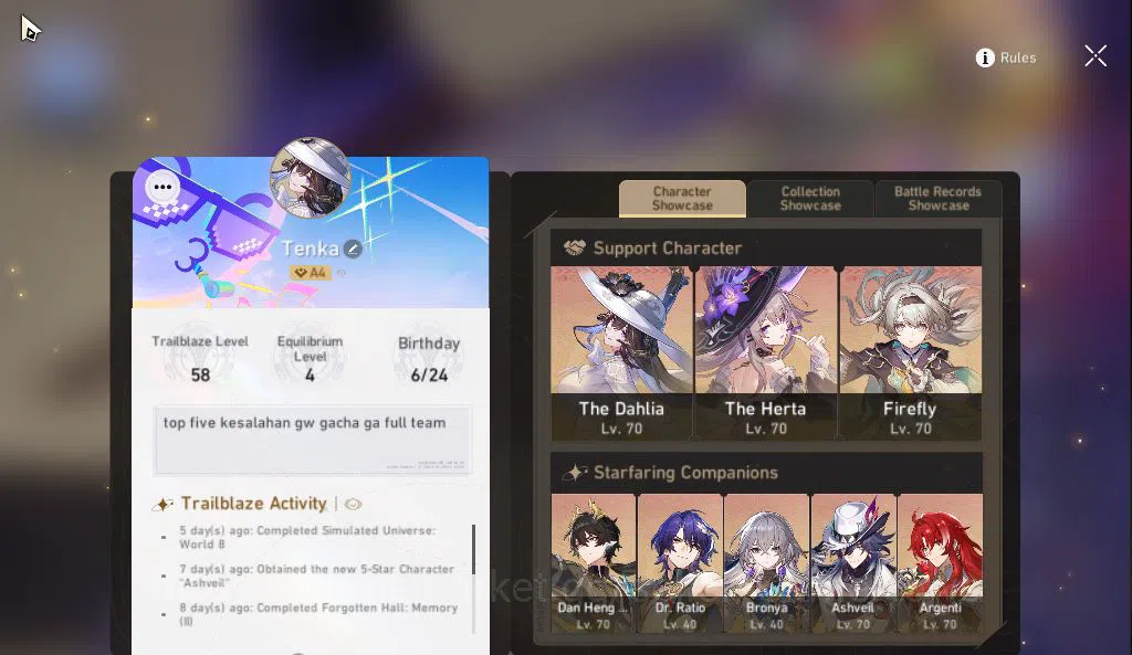 Honkai Star Rail Accounts Asia |TL 58|3,8K SJ|8 Limited|The Herta+Sign,Ashve image 11