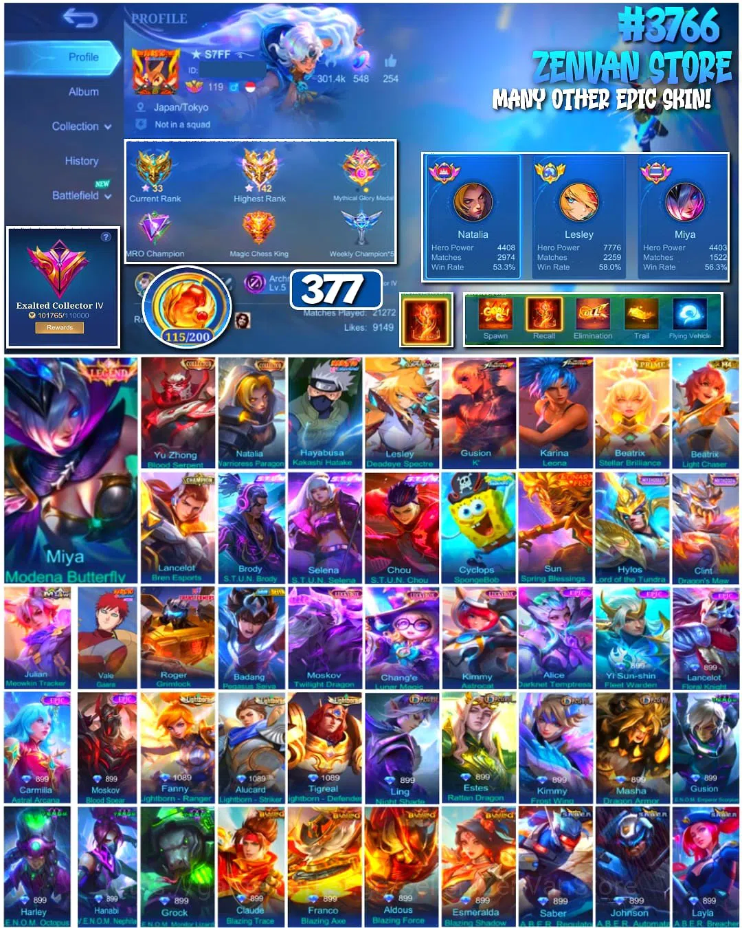 Mobile Legends: Bang Bang Accounts #3766 377 Skins | Legend Miya | Collectors | Kakas image 1
