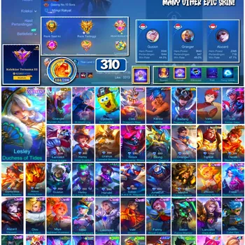 Mobile Legends: Bang Bang Accounts 🔥 #4149 🔥 💎 310 Skins 👑 Covenant Lesley Duchess of Tides ⚔️ Renowned Collector III