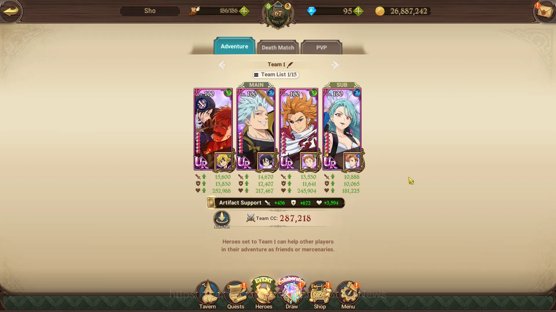 The Seven Deadly Sins: Grand Cross Accounts Midgame Global|2,6M CC|1 LR+5 UR+Full Collab 7