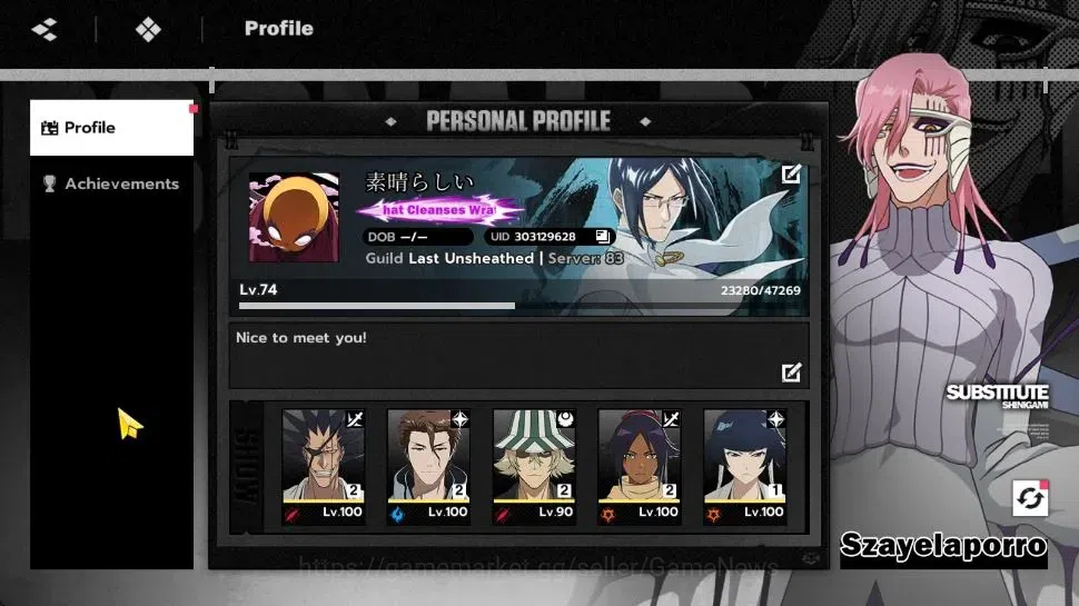 BLEACH: Soul Resonance Accounts NuverseSEA|LV 74|12 SSR[KenpachiB2,AizenB2,SoiB1,Y image 1