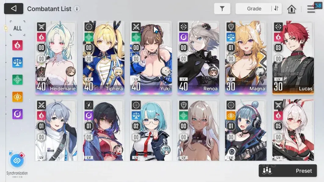 Chaos Zero Nightmare Accounts GLOBAL Lv35|5 SSR[Heidemarie,Tiphera,Yuki,MagnaM1,Renoa]+9 SR [NiaM1,BerylM2,MikaM2Etc]+10 SR 3