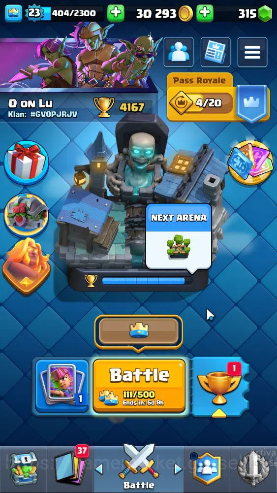 Lv 23|Trophy 4167|KTL 9|Limit Skin|Card 76| 1 EVO 3 Legendary 20 Epic 26 Rare 27 Common|Take Email(CR1506) Clash Royale Midgame Lv 23|Trophy 4167|KTL 9|Limit Skin|Card 76| 1 EVO image 1