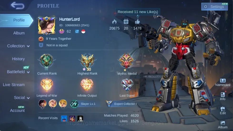 Mobile Legends: Bang Bang Accounts Collector Global|199S|Expert|TF Roger,Zodiac Minotaur,Chrismas Lancelot,Epic Lunox Roger 1