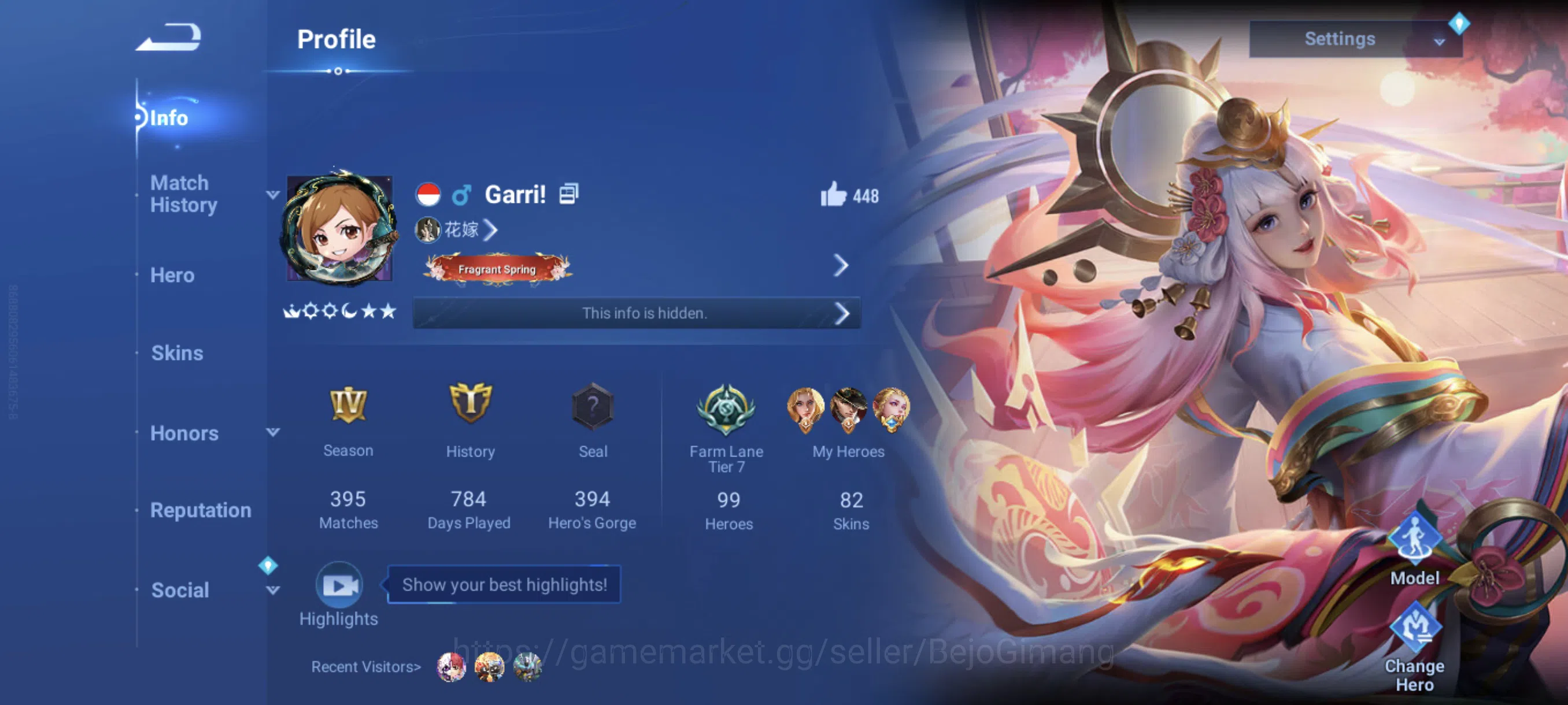 Honor of Kings Accounts Rare Skin Global Hero 99 Skin 82: Blessed Nakoruru, Shanhai Marco Polo, Legend Dian Wei, Limited 1