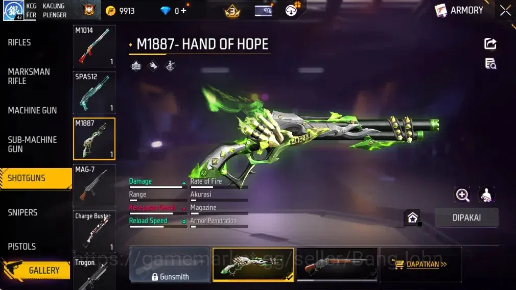 Free Fire Accounts Indonesia | M1887- Hand of Hope| AN94 - Tsunami Bo image 18