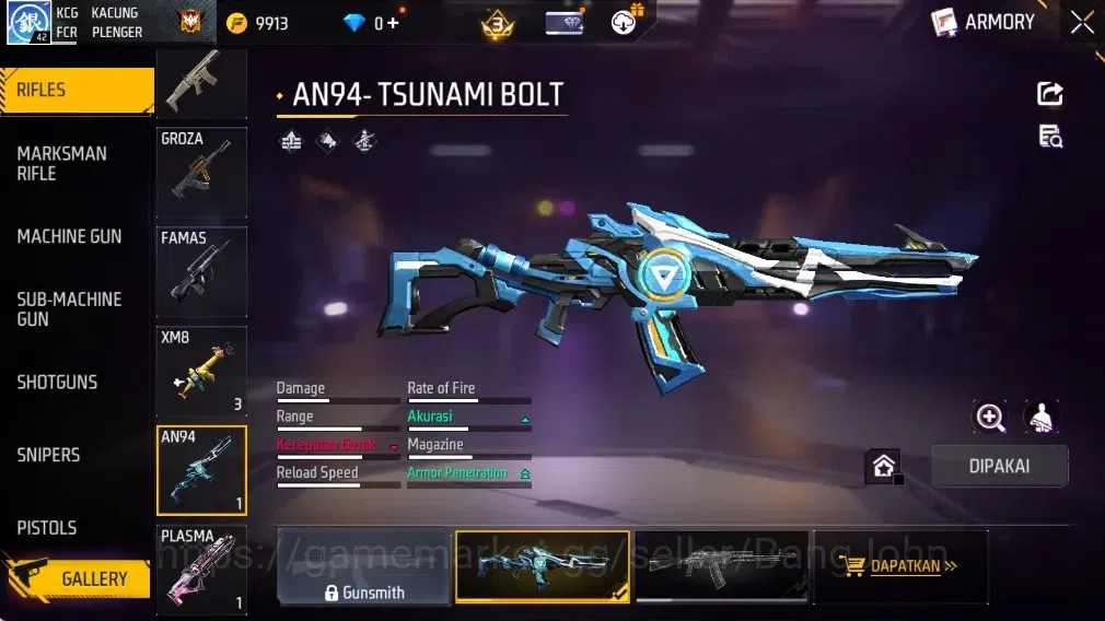 Free Fire Accounts Indonesia | M1887- Hand of Hope| AN94 - Tsunami Bo image 19
