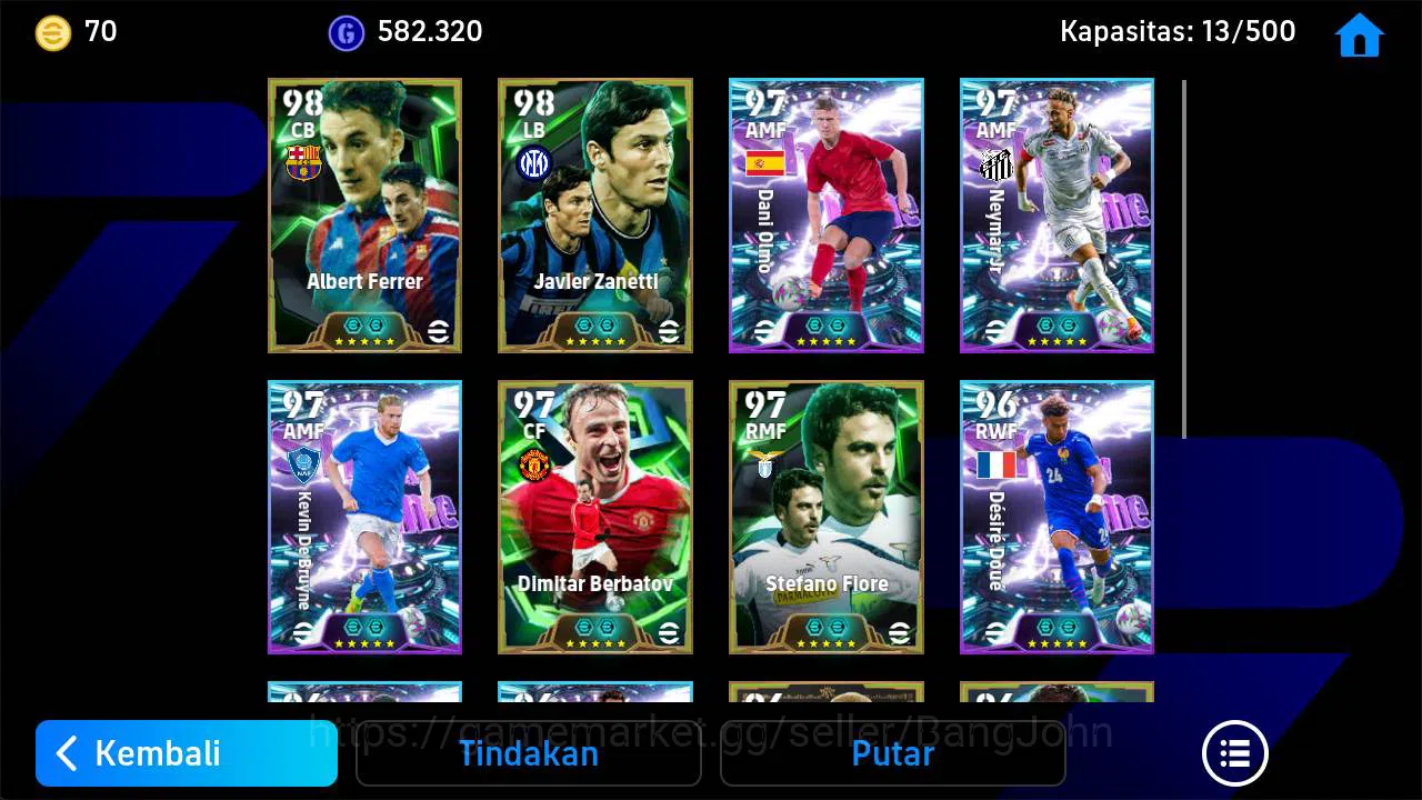 eFootball Accounts Others Power 3161 | albert ferrer epic, Berbatov epic, Stefano fiore epic, Neymar show, hadji Diouf 3
