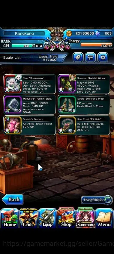 Grand Summoners Accounts Mid-Game Global|263 cc|Rank 49|2 Ascend+1 TW| Youmu Konpaku+TW,Bouncing Bunny William | Lpot 50 9