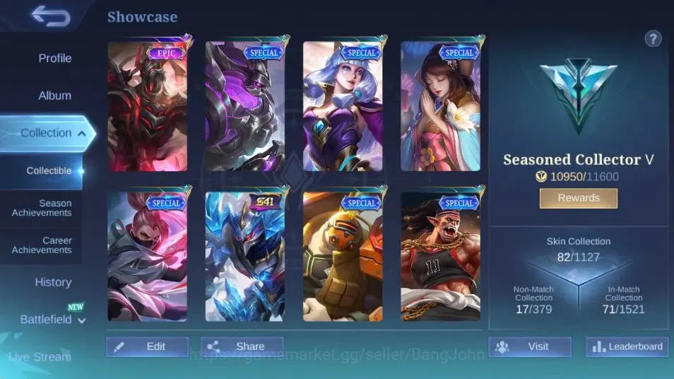 Mobile Legends: Bang Bang Accounts Collector Global|Hero 78|Skin 82|Seasoned|Epic Moskov,Anniversary Miya,SPECIAL 2