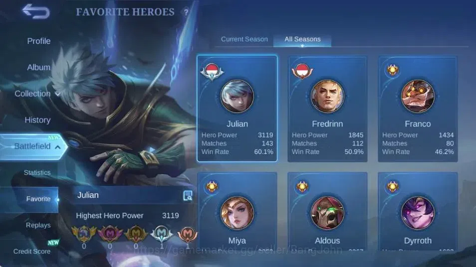 Mobile Legends: Bang Bang Accounts Collector Global|Hero 78|Skin 82|Seasoned|Epic Moskov,Anniversary Miya,SPECIAL 4