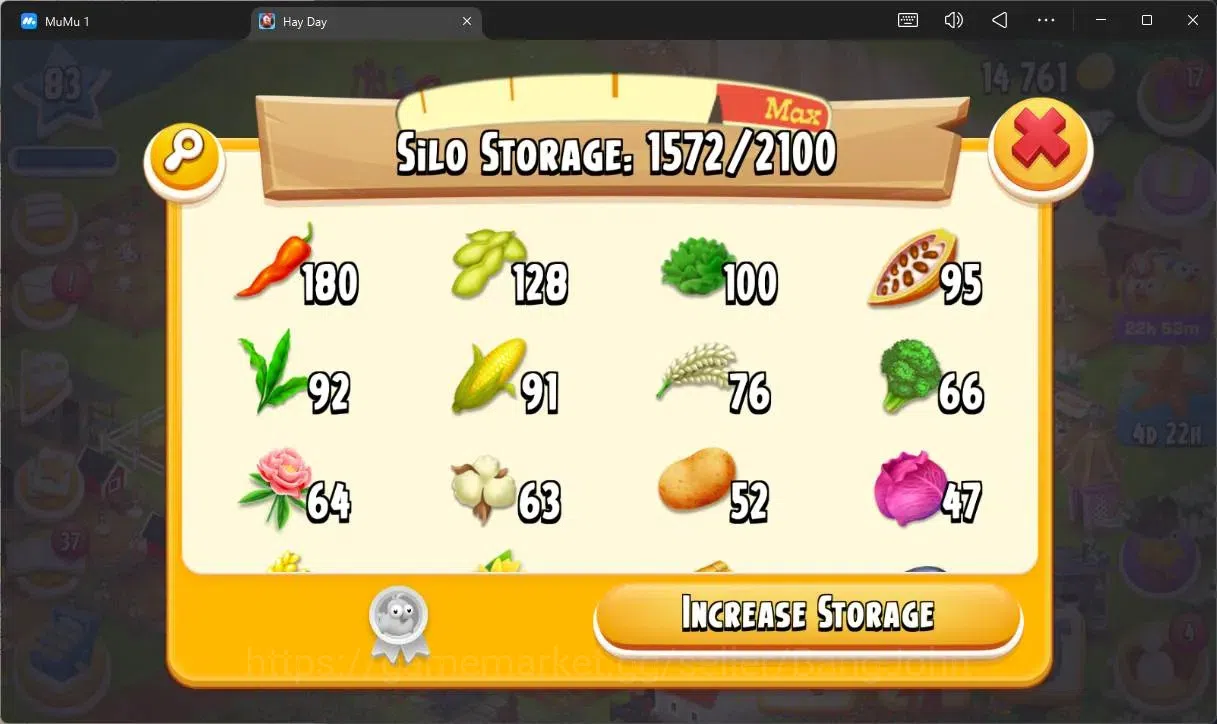 Hay Day Accounts Lvl 83|Silo Storage 1572/2100|Barn Storage 4160/6000|14K Coins|14 Diamonds|PROTECT OFF|Log Supercel |RA094B 2