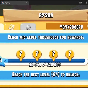 Hay Day Accounts Lvl 83|Silo Storage 1572/2100|Barn Storage 4160/6000|14K Coins|14 Diamonds|PROTECT OFF|Log Supercel |RA094B