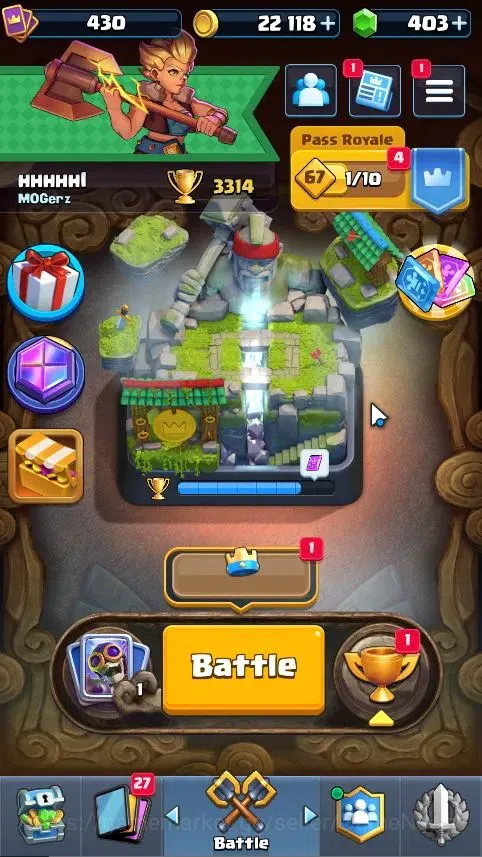 Clash Royale Accounts Others Lv 430|Trophy 3314|Arena 9|KTL 9|Card 56/122|1 Hero 5 EVO 13 Epic 20Rare 22 Common|Take 1